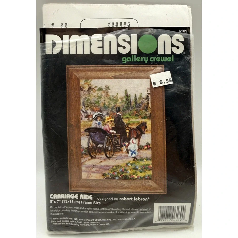 Dimensions Gallery Crewel Kit Carriage Ride 6189 Vintage 1994 Horse NOS Open Pkg
